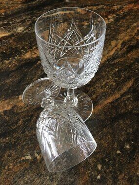 Vintage Baccarat France Cut Crystal 'Colbert' Short & Tall Goblet | Signed Pair